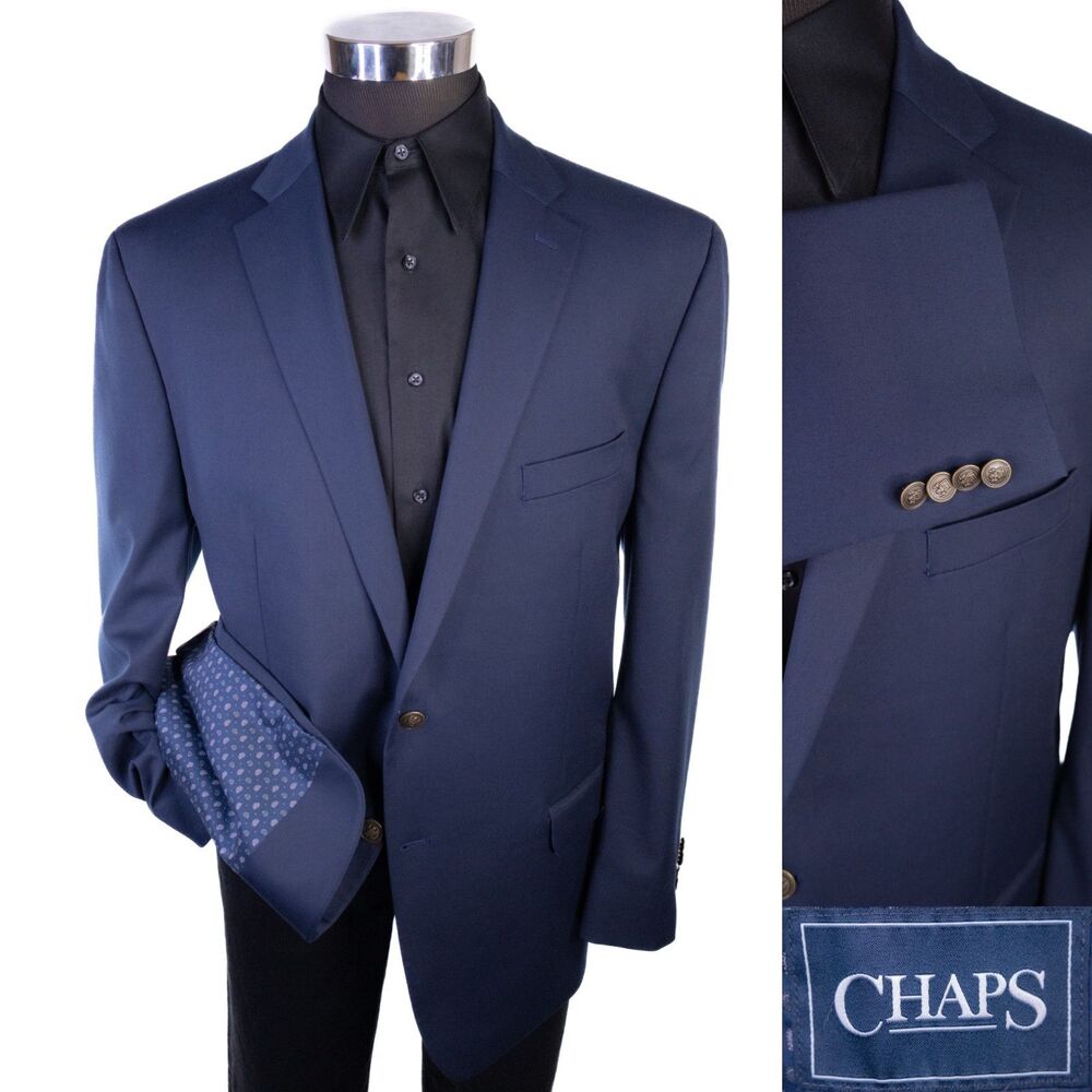 Chaps Blazer Sport Coat Navy Blue Bronze Two Button Jacket Sz 48R Poly Blend